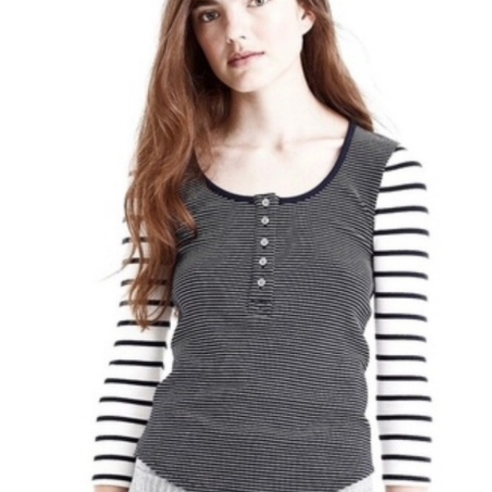 J. Crew scoopneck henley shirt mixed stripe sz S